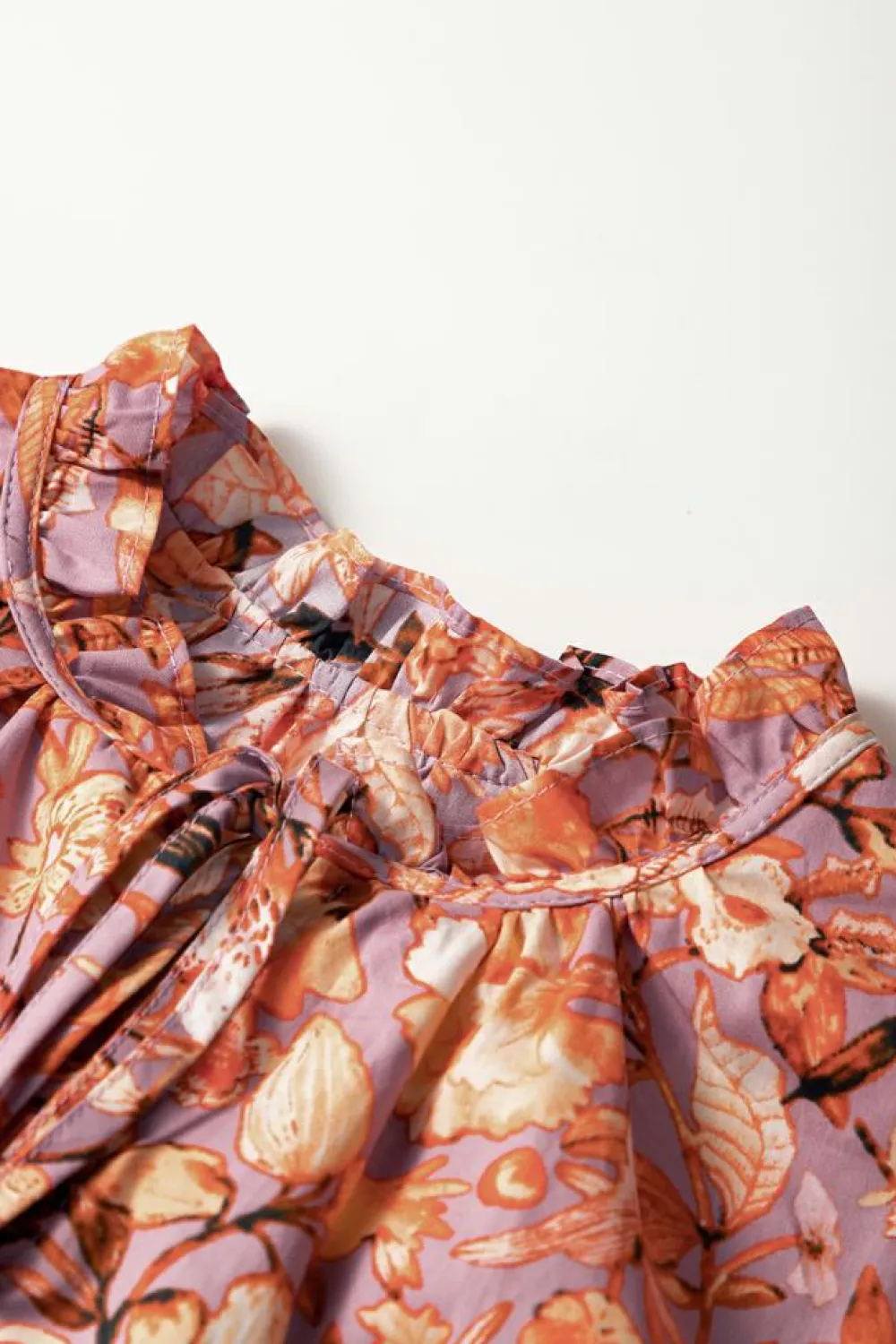 Clearance Dear-Lover Floral Print Ruffled Flutter Sleeve Frilled V Neck Blouse Orange