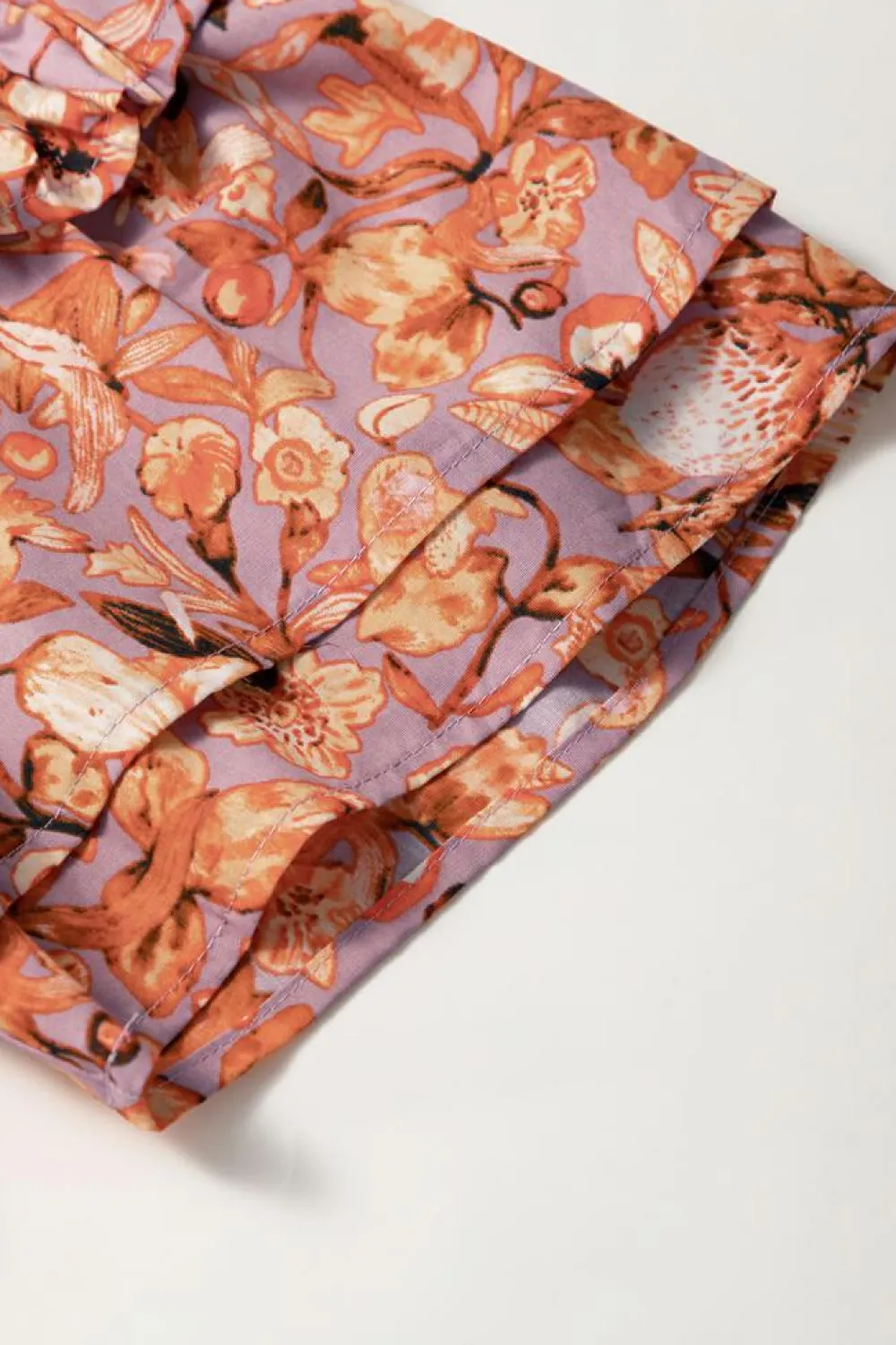 Clearance Dear-Lover Floral Print Ruffled Flutter Sleeve Frilled V Neck Blouse Orange