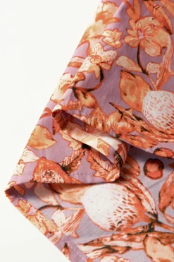 Clearance Dear-Lover Floral Print Ruffled Flutter Sleeve Frilled V Neck Blouse Orange