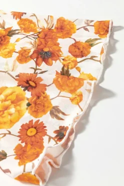 New Dear-Lover Floral Printed Bell Sleeve Mock Neck Scallop Trim Blouse Orange