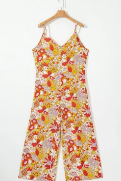 Outlet Dear-Lover Floral V Neck Wide Leg Sleeveless Jumpsuit Orange