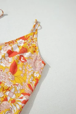 Outlet Dear-Lover Floral V Neck Wide Leg Sleeveless Jumpsuit Orange