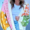 Outlet Dear-Lover Flower & Dotted Mixed Print Colorblock Open Front Cardigan Orange