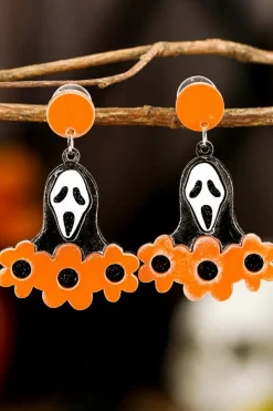 Sale Dear-Lover Flower Ghost Halloween Acrylic Earrings Orange