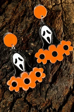 Sale Dear-Lover Flower Ghost Halloween Acrylic Earrings Orange
