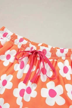 New Dear-Lover Flower Print Short Sleeve Shirt Pajamas Set Orange