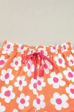 New Dear-Lover Flower Print Short Sleeve Shirt Pajamas Set Orange