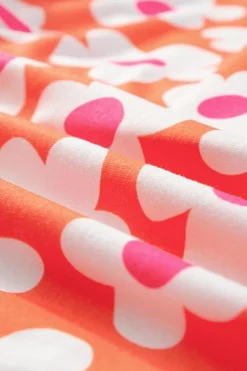 New Dear-Lover Flower Print Short Sleeve Shirt Pajamas Set Orange
