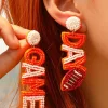 New Dear-Lover GAME DAY Rugby Rice Bead Dangle Stud Earrings Orange
