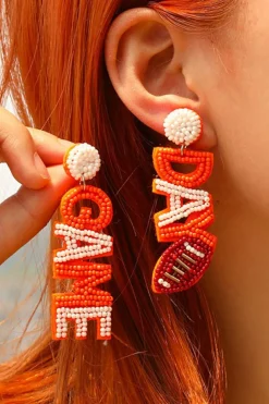 New Dear-Lover GAME DAY Rugby Rice Bead Dangle Stud Earrings Orange