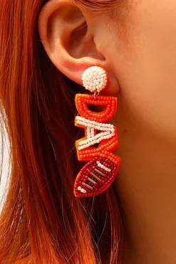 New Dear-Lover GAME DAY Rugby Rice Bead Dangle Stud Earrings Orange