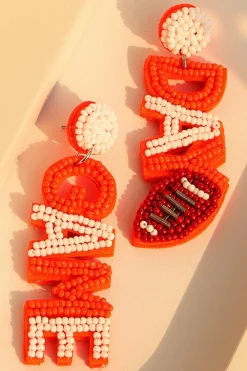 New Dear-Lover GAME DAY Rugby Rice Bead Dangle Stud Earrings Orange