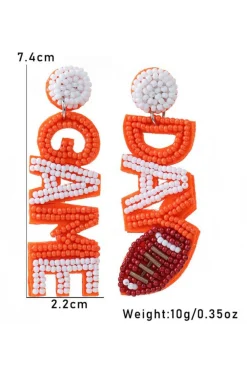New Dear-Lover GAME DAY Rugby Rice Bead Dangle Stud Earrings Orange