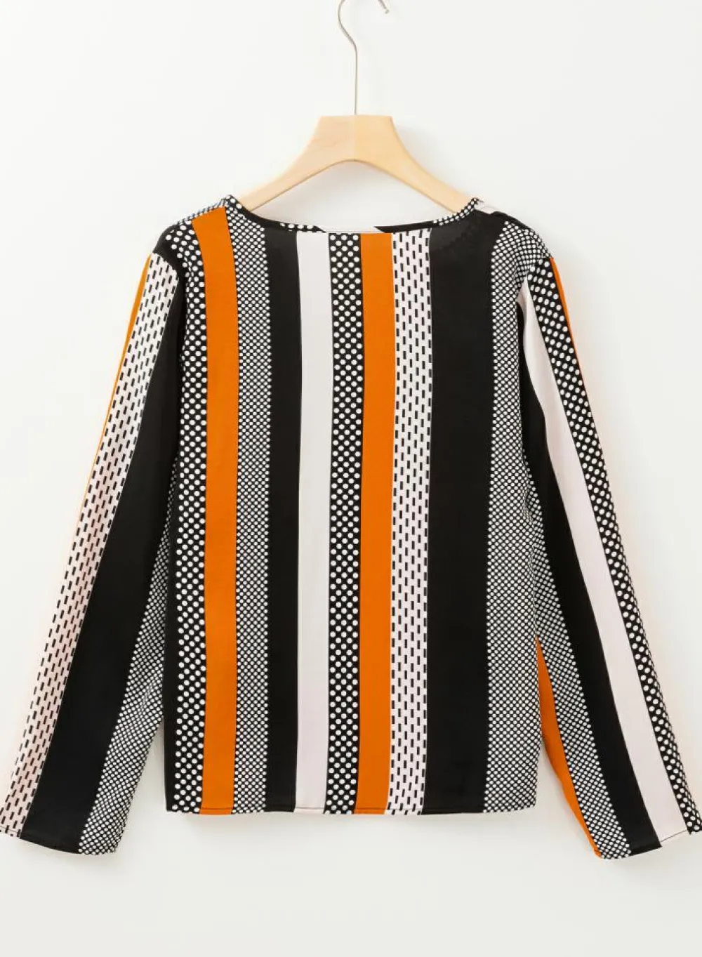 Discount Dear-Lover Geo Print Colorblock Notched V Neck Blouse Orange