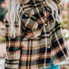 Outlet Dear-Lover Geometric Plaid Print Pocketed Shacket Orange