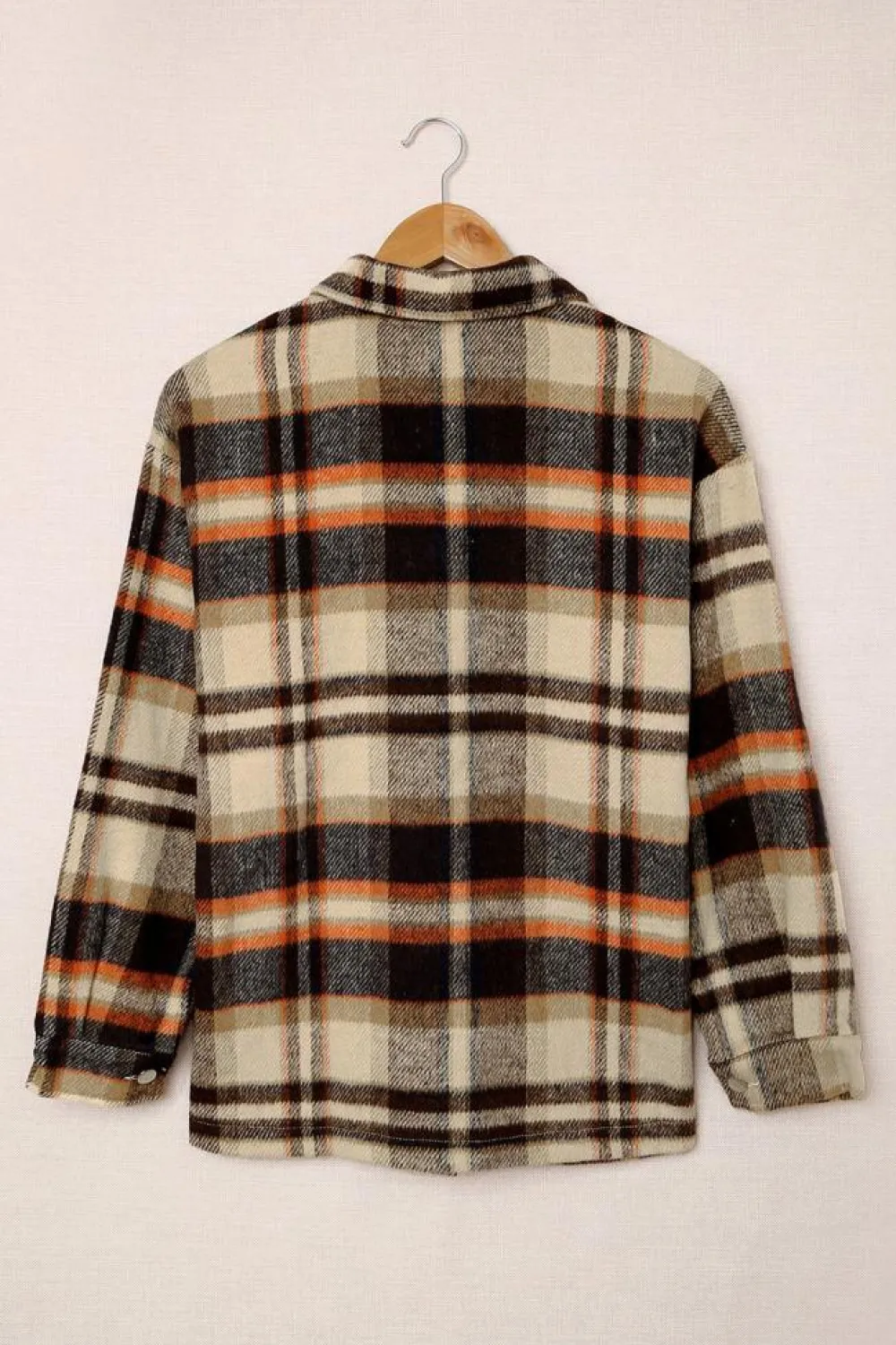 Outlet Dear-Lover Geometric Plaid Print Pocketed Shacket Orange