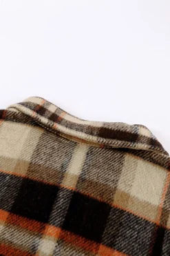 Outlet Dear-Lover Geometric Plaid Print Pocketed Shacket Orange