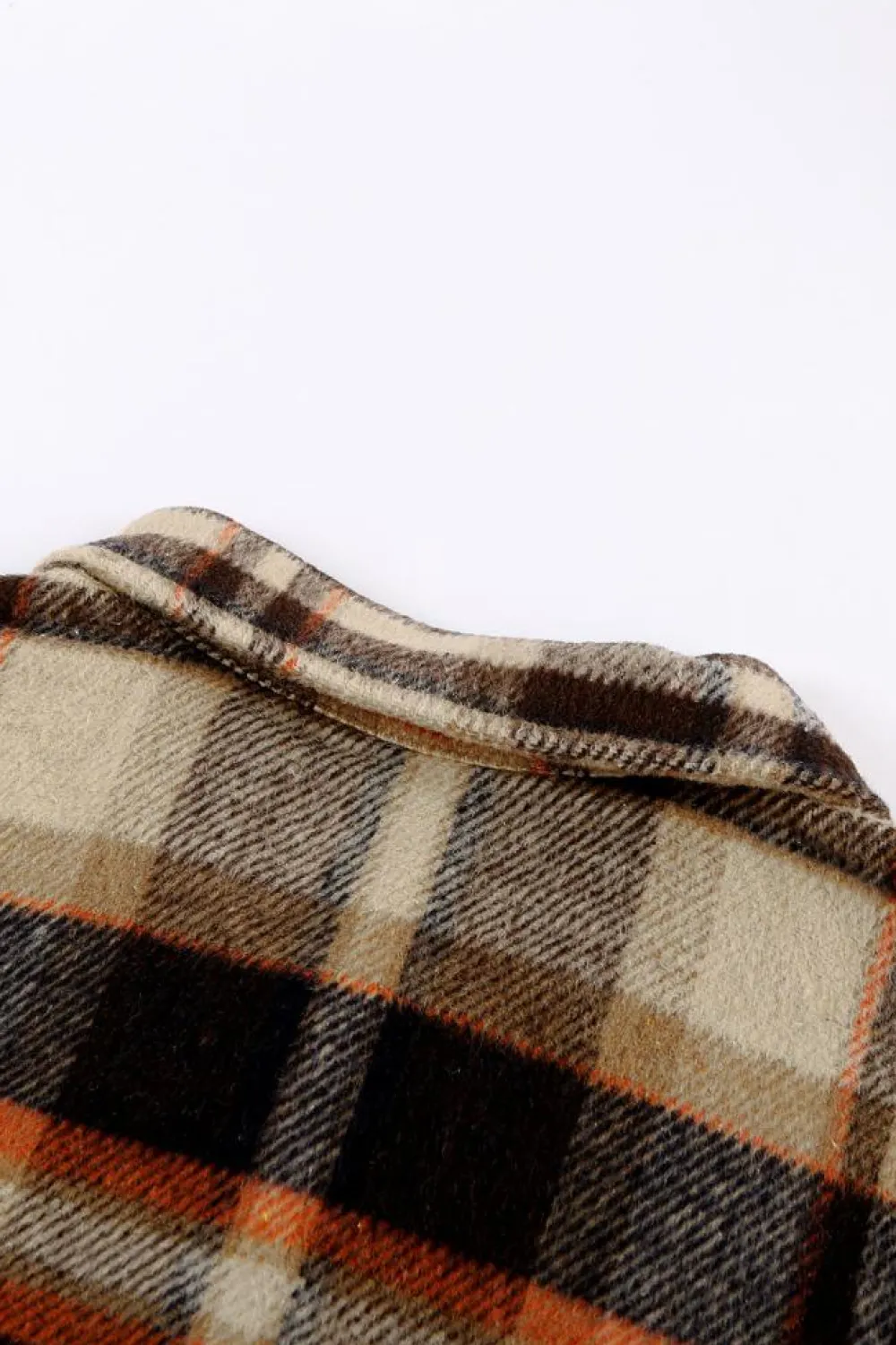 Outlet Dear-Lover Geometric Plaid Print Pocketed Shacket Orange