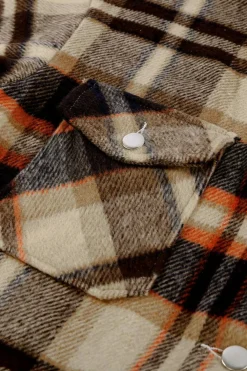 Outlet Dear-Lover Geometric Plaid Print Pocketed Shacket Orange