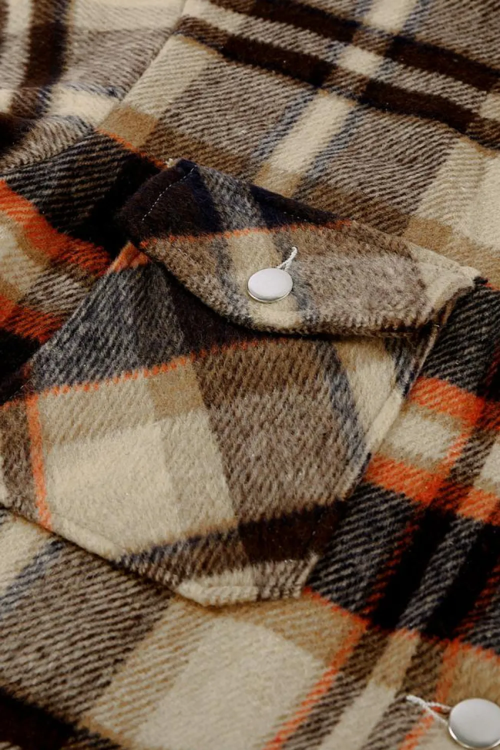 Outlet Dear-Lover Geometric Plaid Print Pocketed Shacket Orange