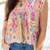 Clearance Dear-Lover Geometric Print Ruffled Trim Tank Top Orange