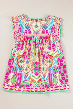 Clearance Dear-Lover Geometric Print Ruffled Trim Tank Top Orange