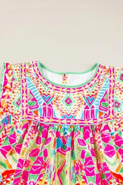 Clearance Dear-Lover Geometric Print Ruffled Trim Tank Top Orange
