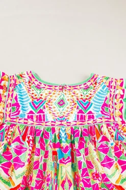 Clearance Dear-Lover Geometric Print Ruffled Trim Tank Top Orange