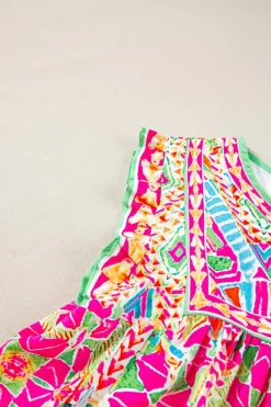 Clearance Dear-Lover Geometric Print Ruffled Trim Tank Top Orange