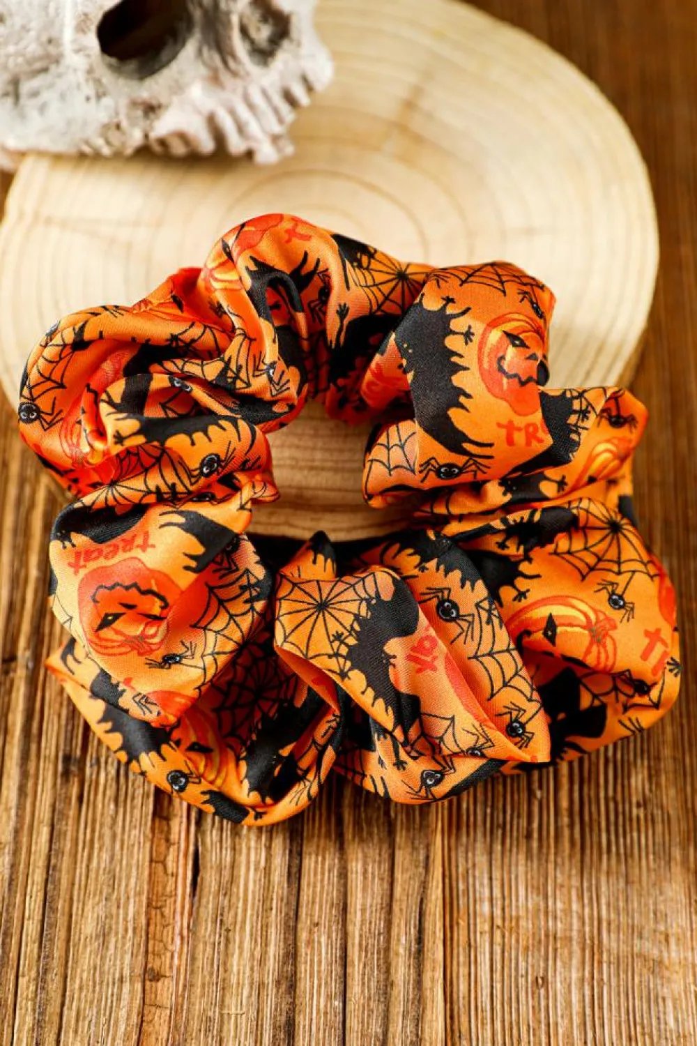 Fashion Dear-Lover Halloween Pattern Print Hair Scrunchie Orange