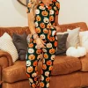 Sale Dear-Lover Halloween Pattern Short Sleeve Shirt Pajama Set Orange