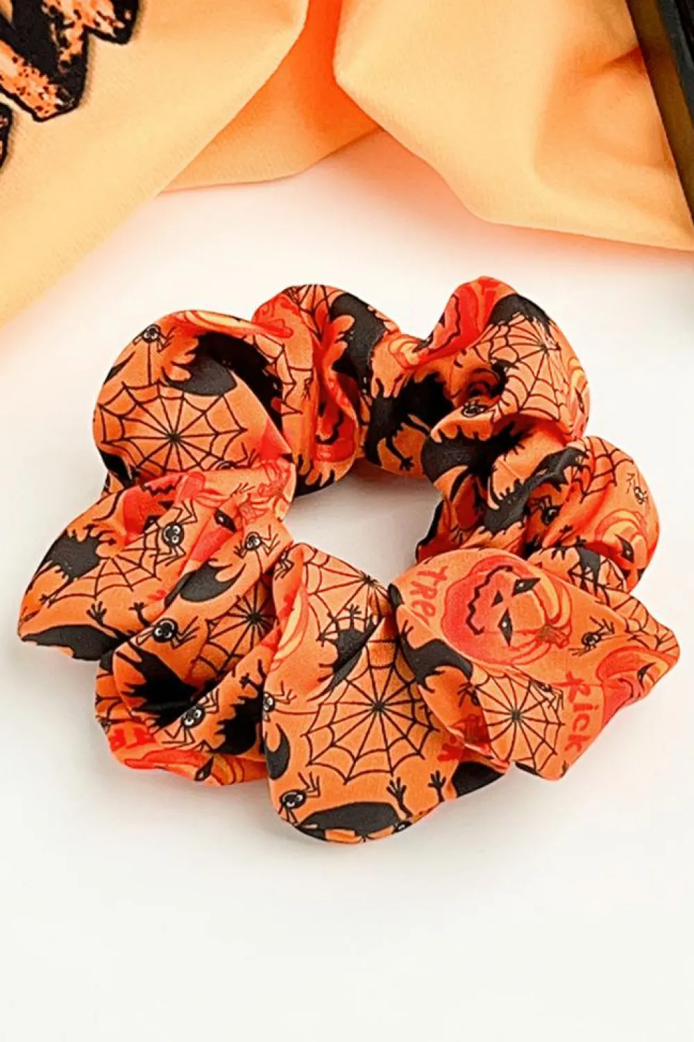 Fashion Dear-Lover Halloween Pattern Print Hair Scrunchie Orange