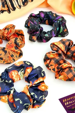 Fashion Dear-Lover Halloween Pattern Print Hair Scrunchie Orange