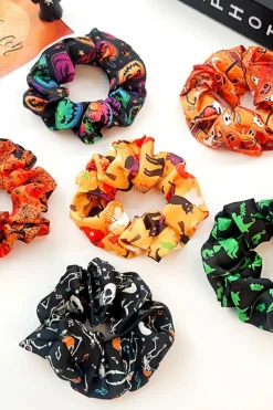 Fashion Dear-Lover Halloween Pattern Print Hair Scrunchie Orange