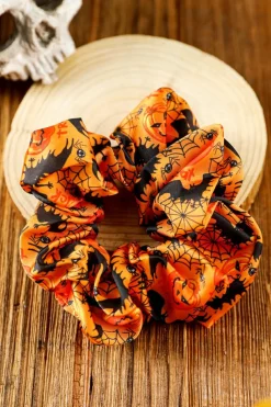 Fashion Dear-Lover Halloween Pattern Print Hair Scrunchie Orange