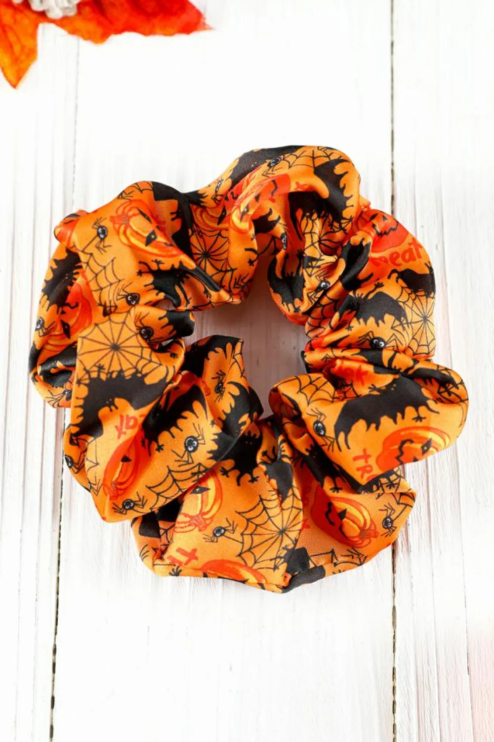 Fashion Dear-Lover Halloween Pattern Print Hair Scrunchie Orange