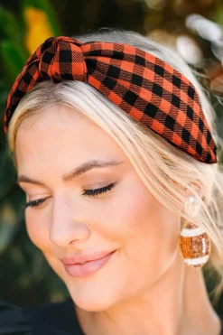 Discount Dear-Lover Halloween Plaid Print Knotted Headband Orange