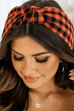 Discount Dear-Lover Halloween Plaid Print Knotted Headband Orange