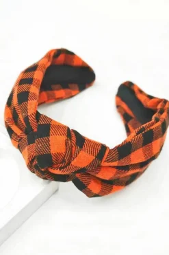 Discount Dear-Lover Halloween Plaid Print Knotted Headband Orange