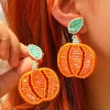 Clearance Dear-Lover Halloween Pumpkin Rice Beaded Drop Earrings Orange