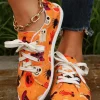 Clearance Dear-Lover Halloween Pumpkin Ghost Print Lace-up Flat Shoes Orange