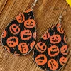 New Dear-Lover Halloween Pumpkin Face Printed Waterdrop Shape Hook Earrings Orange