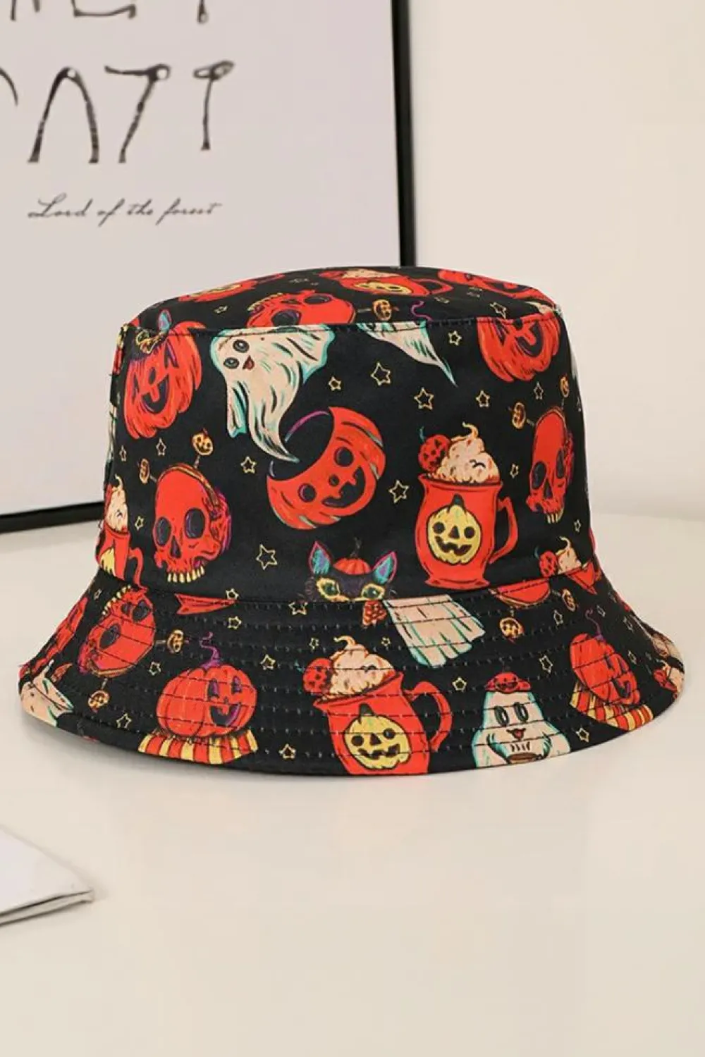 Hot Dear-Lover Halloween Pumpkin Ghost Print Bucket Hat Orange