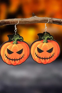 Hot Dear-Lover Halloween Pumpkin Face Hook Earrings Orange