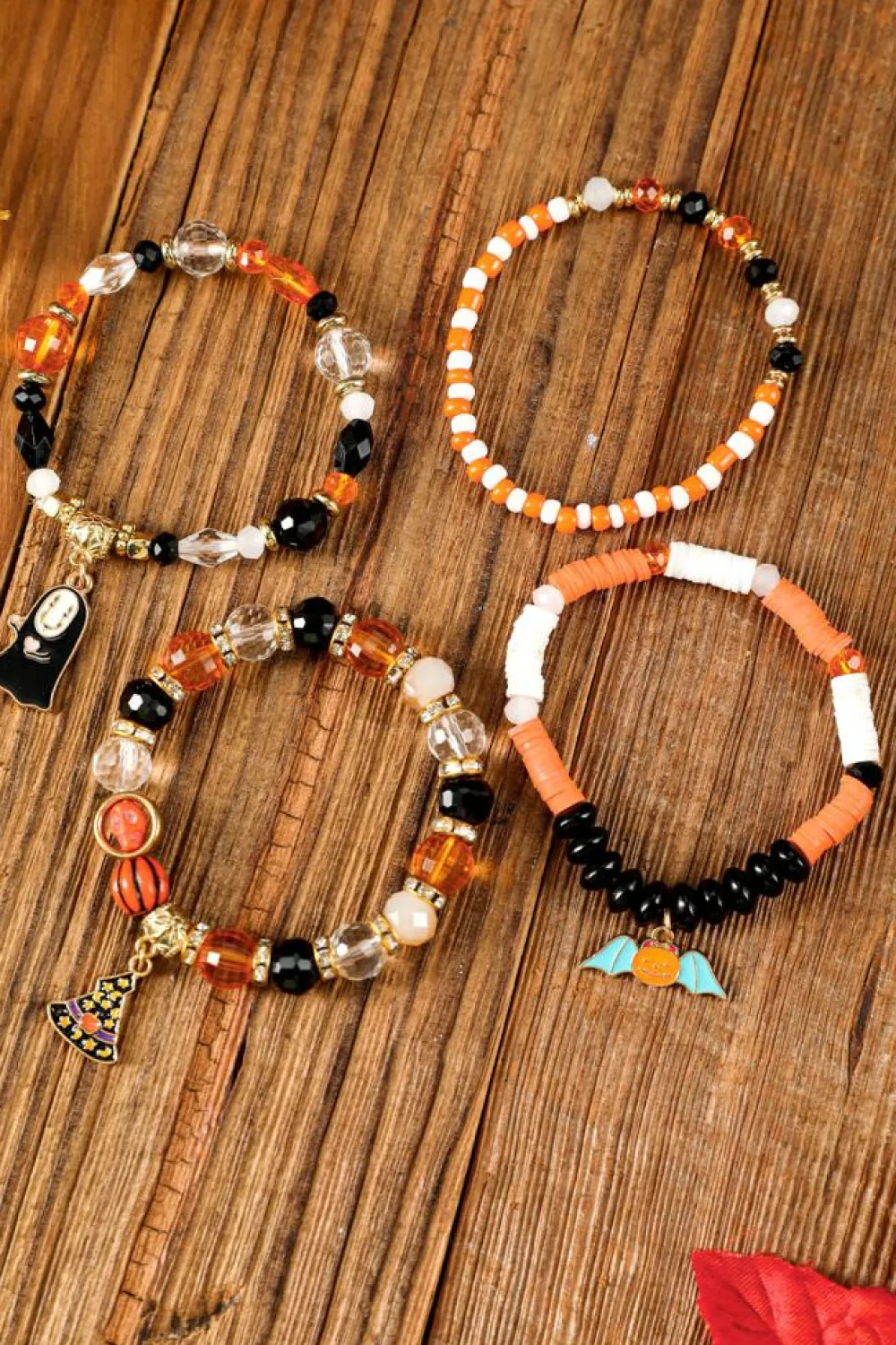 Clearance Dear-Lover Halloween Pumpkin Ghost Pendant Layered Beaded Bracelet Set Orange