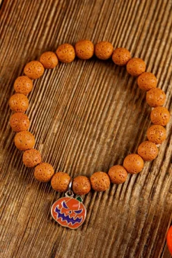 Online Dear-Lover Halloween Pumpkin Face Pendant Beaded Elastic Bracelet Orange