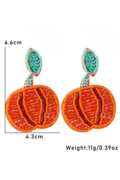 Clearance Dear-Lover Halloween Pumpkin Rice Beaded Drop Earrings Orange