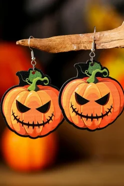 Hot Dear-Lover Halloween Pumpkin Face Hook Earrings Orange