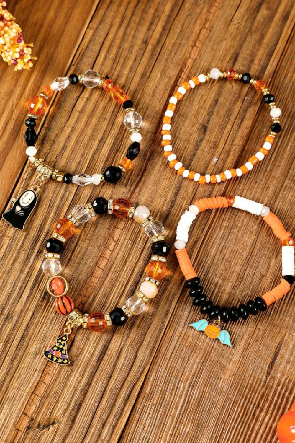 Clearance Dear-Lover Halloween Pumpkin Ghost Pendant Layered Beaded Bracelet Set Orange