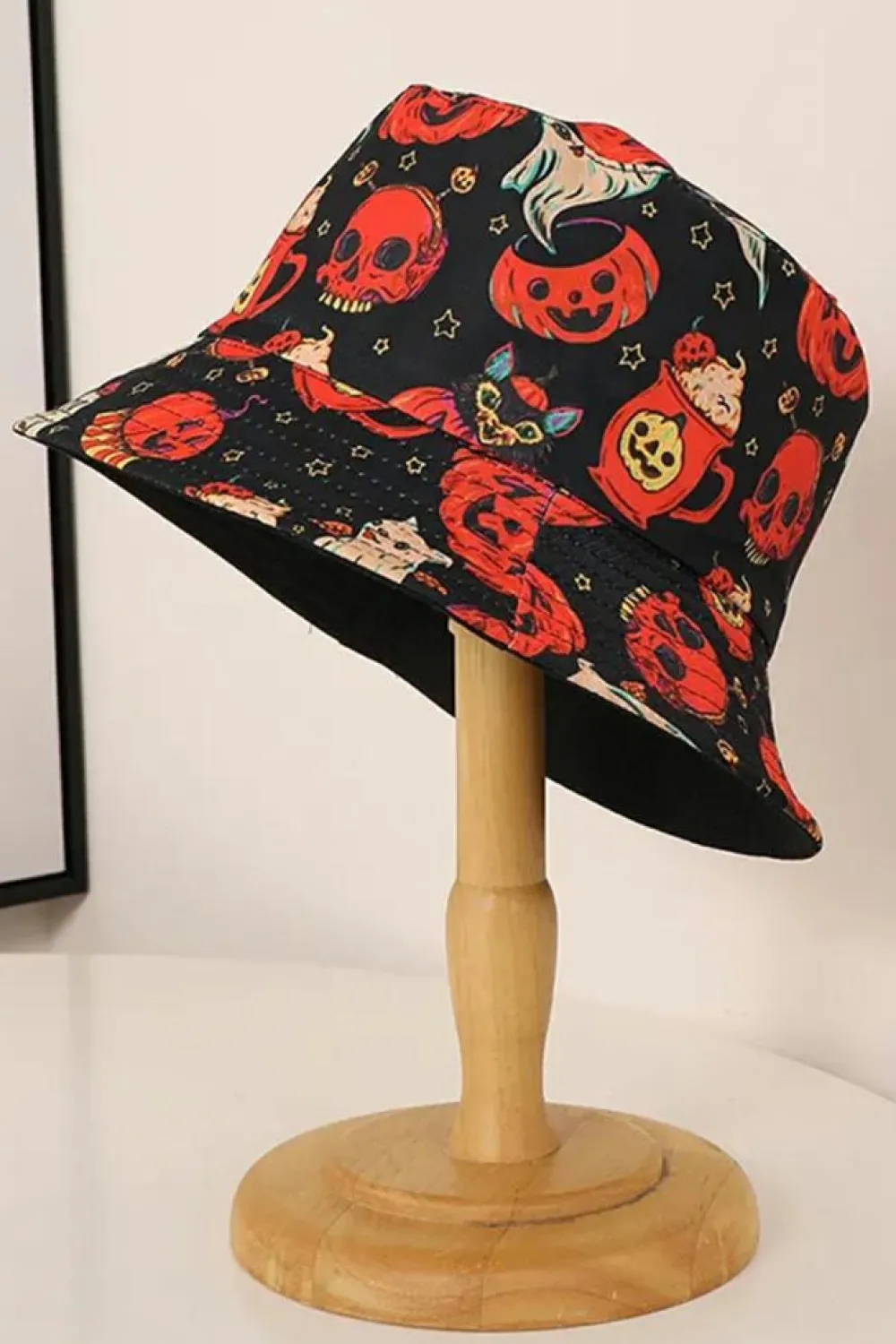 Hot Dear-Lover Halloween Pumpkin Ghost Print Bucket Hat Orange